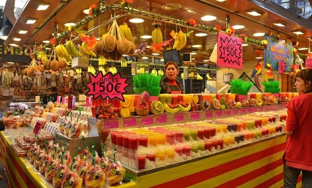 Sucos no mercado La Boqueria