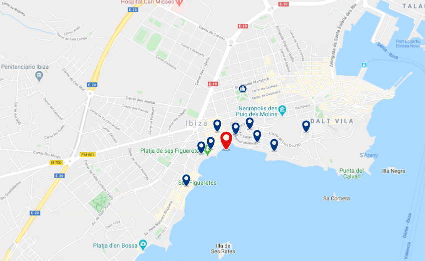 Mapa da região de Figueretas em Ibiza
