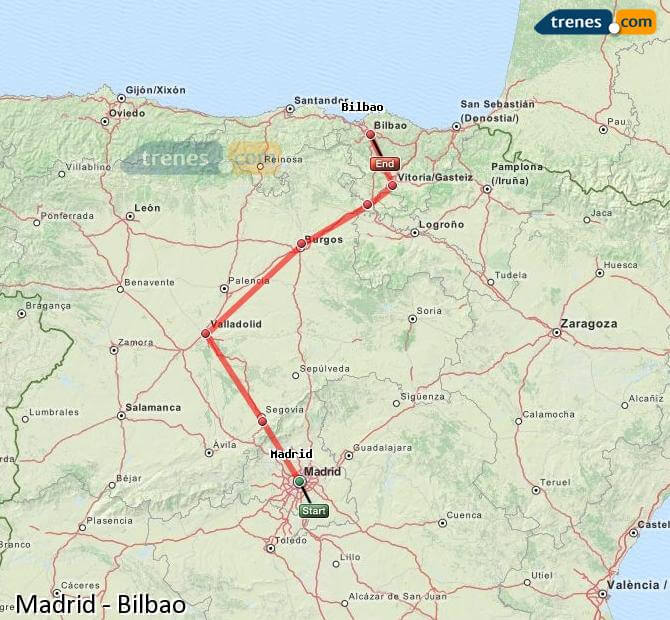 Mapa trem de Madri a Bilbao