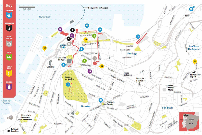 Mapa de atrações de Vigo