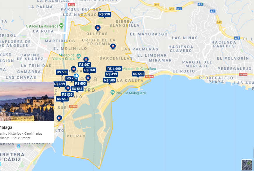 Mapa de onde ficar em Málaga