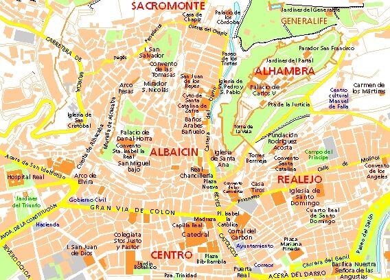Mapa das regiões de Granada