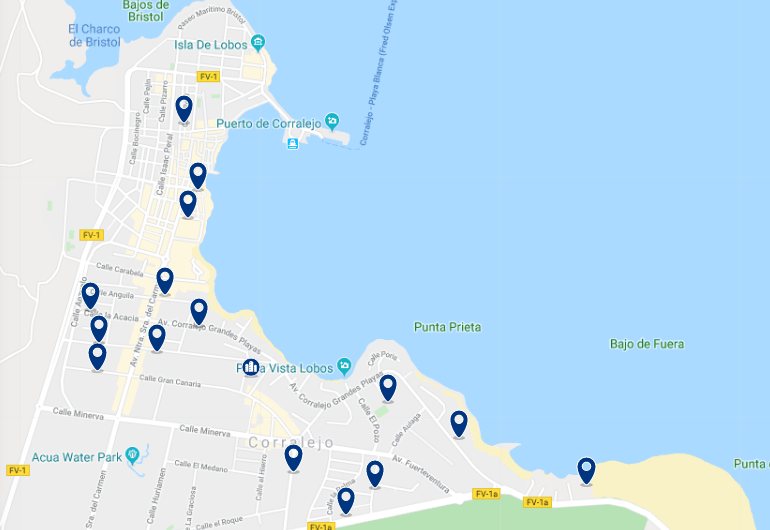 Mapa de onde ficar em Fuertaventura
