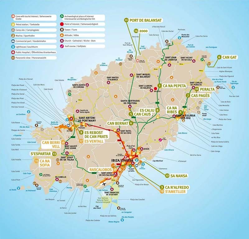 Mapa das praias em Ibiza