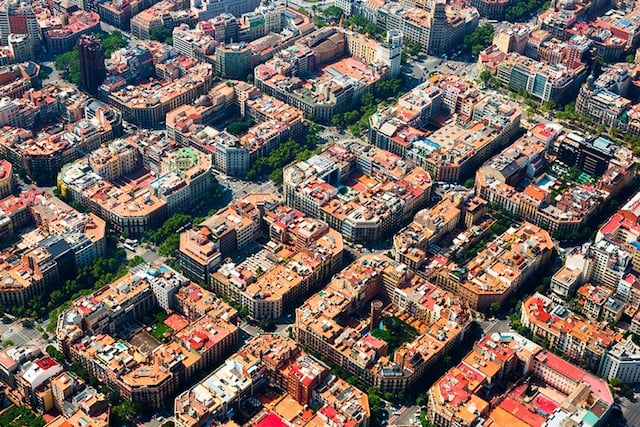 Vista aérea do Bairro Eixample em Barcelona