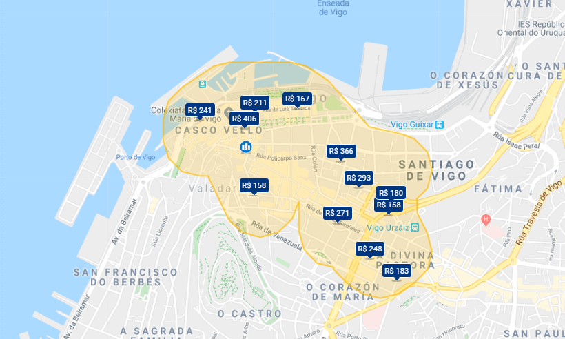 Mapa de onde ficar em Vigo