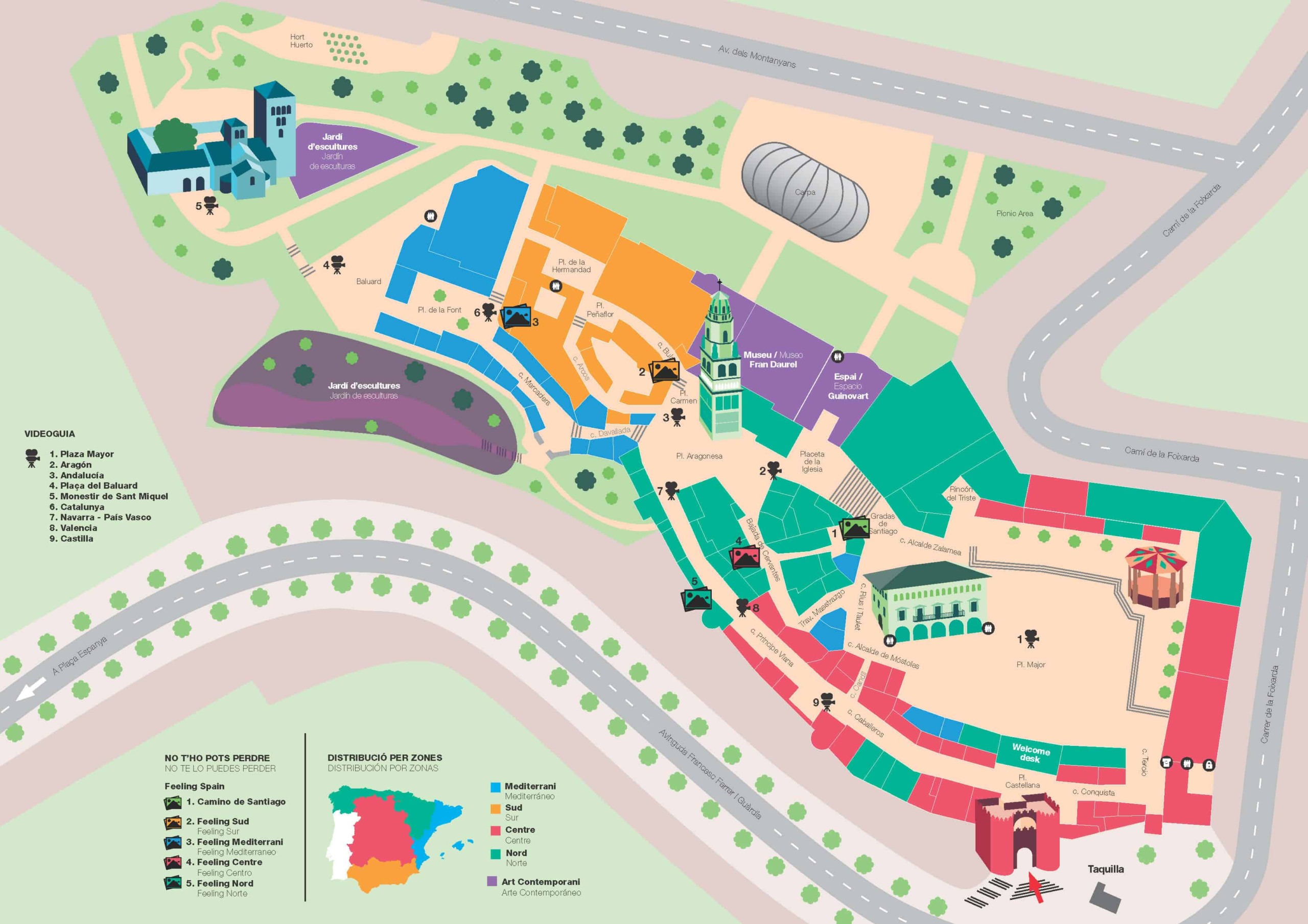 Mapa do recinto do Poble Espanyol em Barcelona