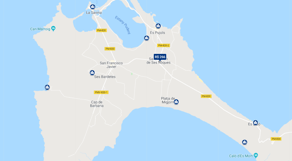 Mapa de onde ficar em Formentera
