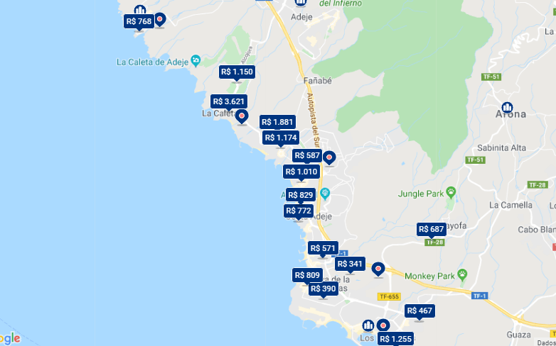 Mapa de onde ficar em Tenerife