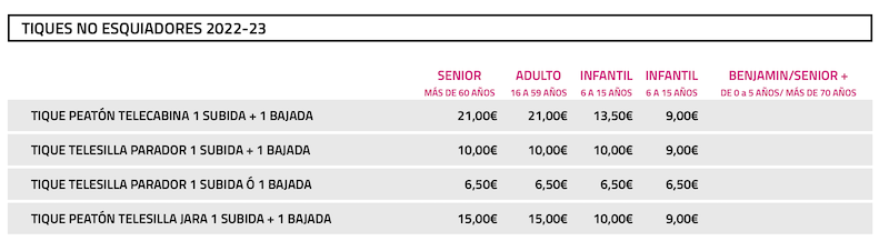 Preços para não esquiadores - Sierra Nevada